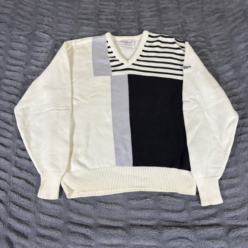 Vintage Titleist Collection V-Neck Sweater Mens Large Cotton Colorblock USA Made